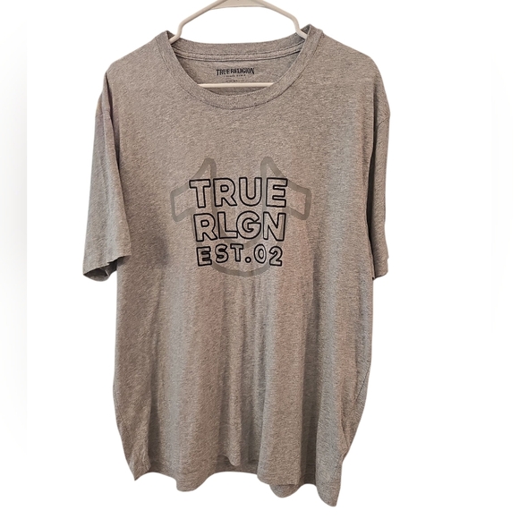 TRUE RELIGION " TRUE OVER HORSESHOE" GRAPHIC T. HEATHERED GREY. SIZE 2XL. - Picture 1 of 9